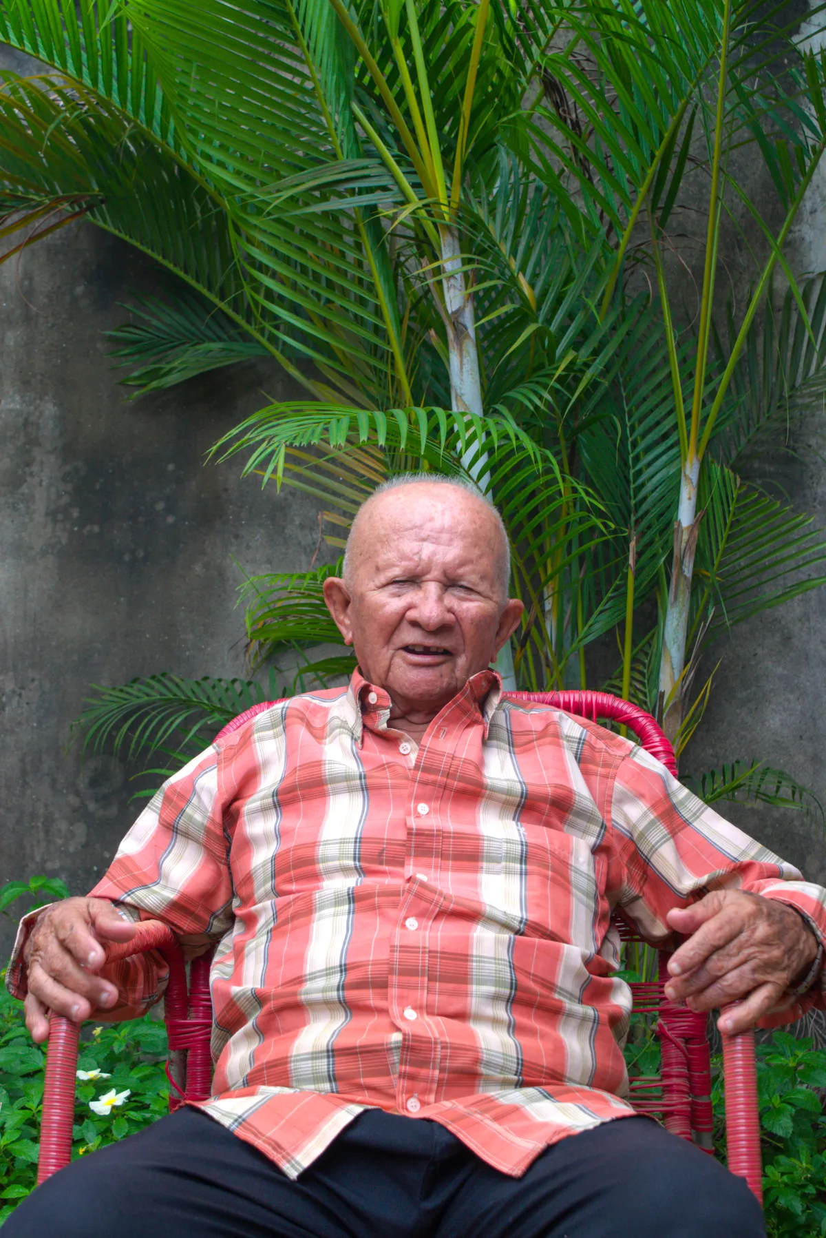 Ernesto Pabón sentado en un jardín